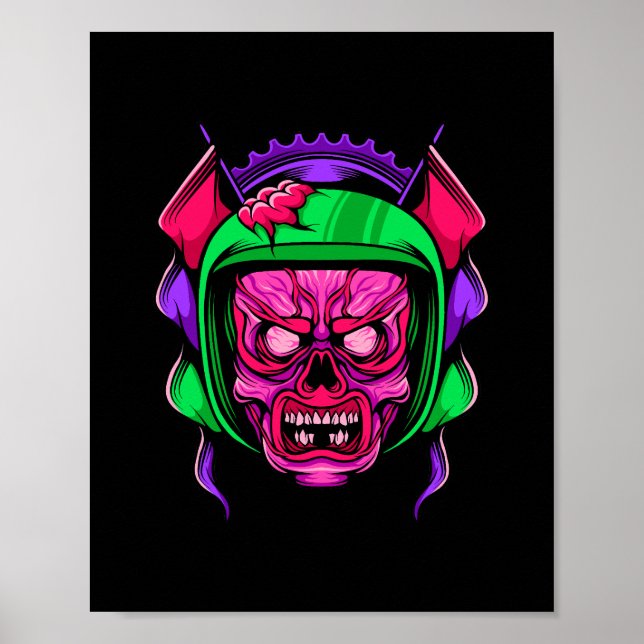 Arte de cráneo de jinete zombie neón (Frente)