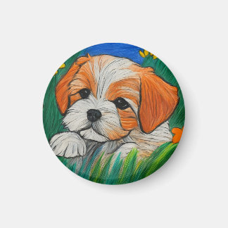 Arte de crayón cachorro Shihtzu luce imán