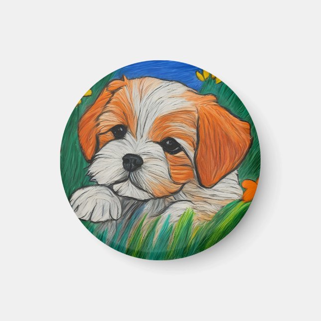 Arte de crayón cachorro Shihtzu luce imán (Frente)