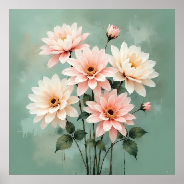 Arte de Crisantemo Elegante con Toque Rosado (Frente)