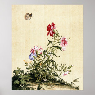 Arte de crisantemos y mariposas vintage Chinoiseri
