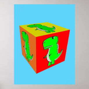 Arte de cubo de dibujos animados de dinosaurio lin