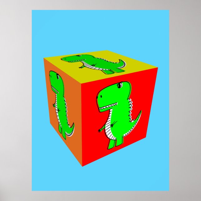 Arte de cubo de dibujos animados de dinosaurio lin (Frente)