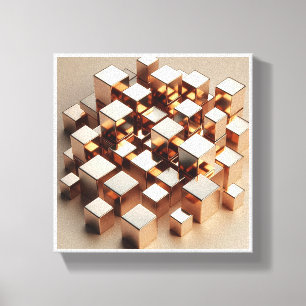 Arte de Cubos Dorados 3D de Lujo - Abstracto Geomé