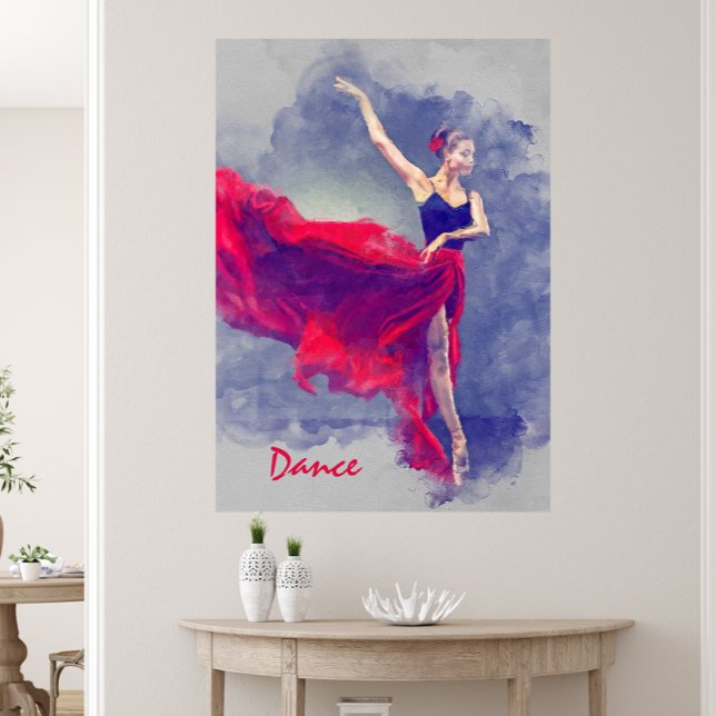 Arte de danza, bailarín, ballet, rojo, negro (Dance Art, Dancer, Ballet, Red, Black Canvas Print)