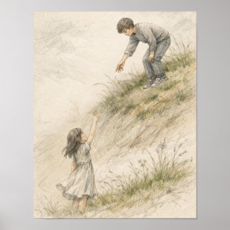 Arte de dibujo a lápiz suave – Manos casi tocándos