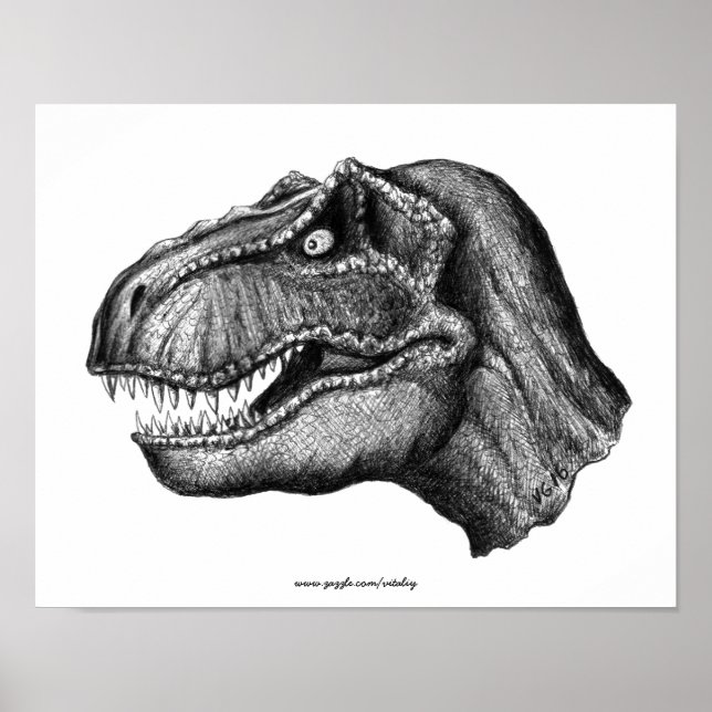Arte de dibujo con tinta de dinosaurio Guay T-Rex (Frente)