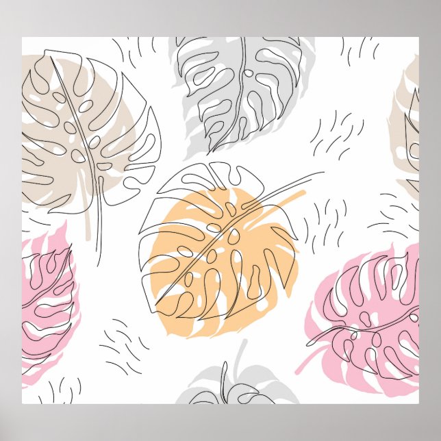 Arte de dibujo de líneas de monstera exótico (Frente)