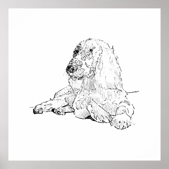 Arte de dibujo lineal de Cocker Spaniel Perro  (Frente)