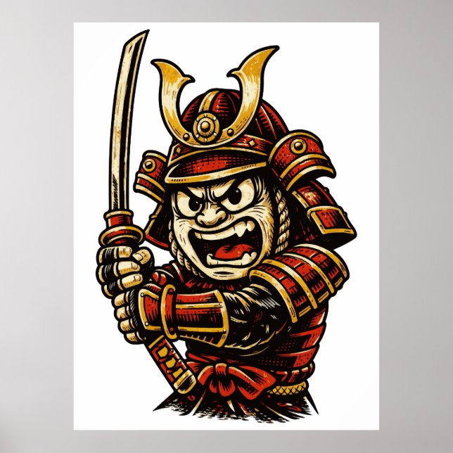 Arte de dibujos animados de guerrero samurái japon (Frente)