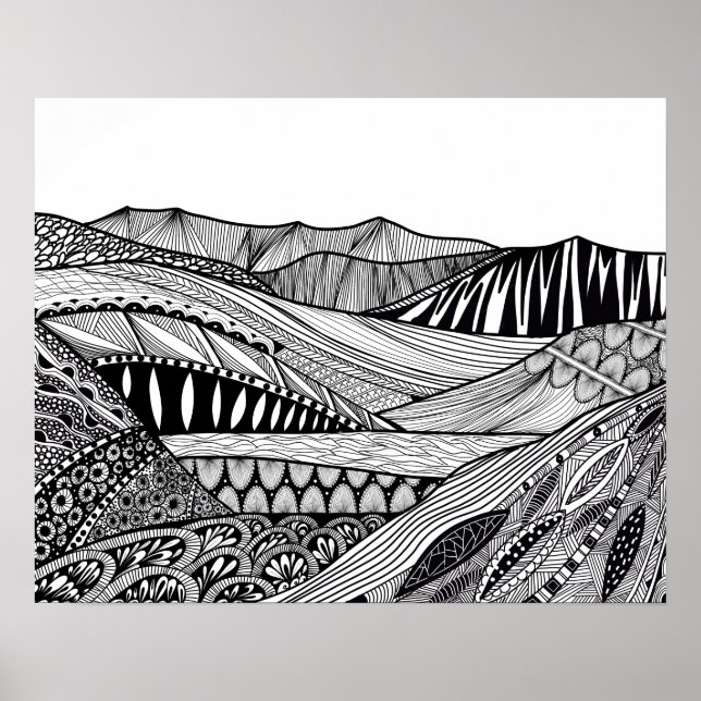 Arte de doodle abstracto de color blanco negro en  (Frente)