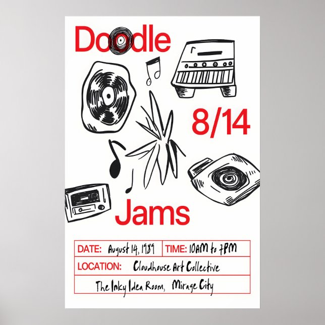 Arte de Doodle de Música Impresión Retro Vinyl, Ca (Frente)