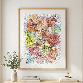 Arte de doodle floral ombre con acuarela vibrante
