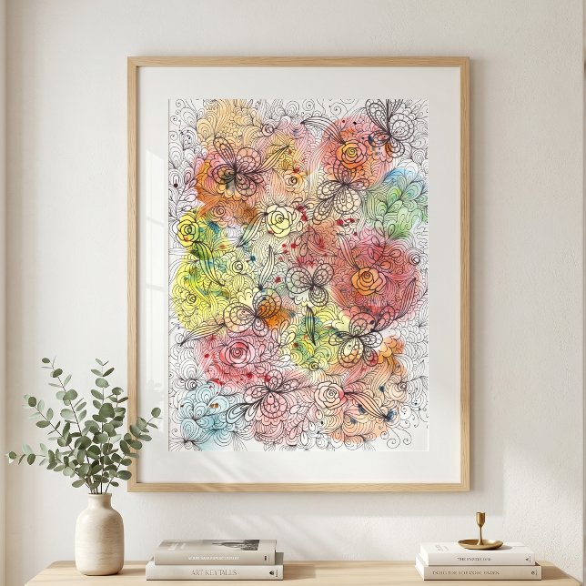 Arte de doodle floral ombre con acuarela vibrante (Subido por el creador)