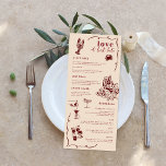 Arte de Doodle Retro caprichoso | Menú Boda<br><div class="desc">Bonitas tarjetas a la carta para complementar los ajustes de la mesa en el boda o el próximo fiesta. No se vuelve mucho más romántico que esta combinación de colores. Como un beso boda tierno, los impresionantes tonos rosas y rojos de caramelo son absolutamente románticos y dulces. Con esta combinación...</div>