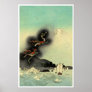Arte de dragón japonés impresión Mt Fuji cartel Ja
