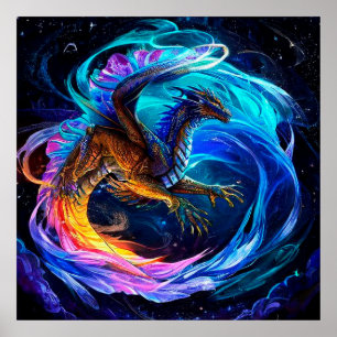 Arte de Dragón Majestuoso con Remolinos Vibrantes 
