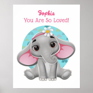 Arte de elefante bebé lindo, nombre y mensaje del