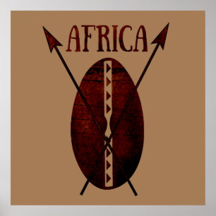Arte de escudo y lanza africana antigua vintage