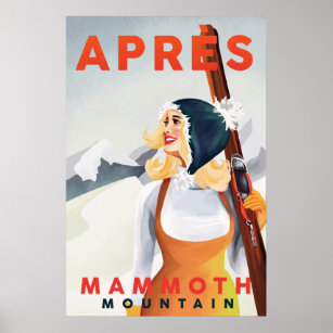 Arte de esquí retro "Apres Ski Mammoth Mountain" e