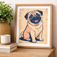 Arte de estilo cómico de Pug feliz retro