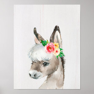 Arte de estilo granja con burro floral acuarela