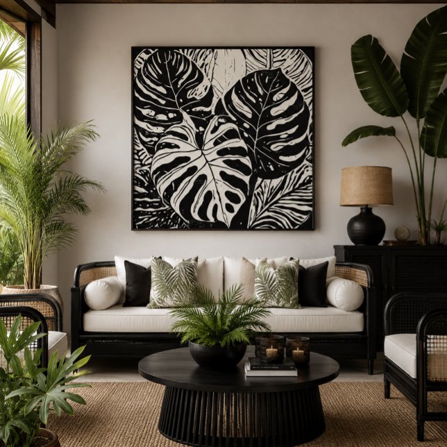 Arte de estilo linóleo de Monstera Tropical (Subido por el creador)