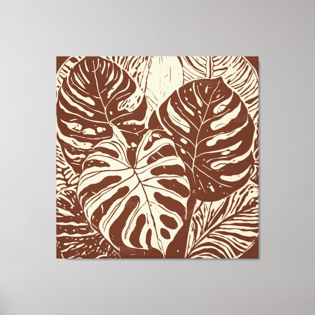 Arte de estilo Monstera Linocut tropical (Anverso)