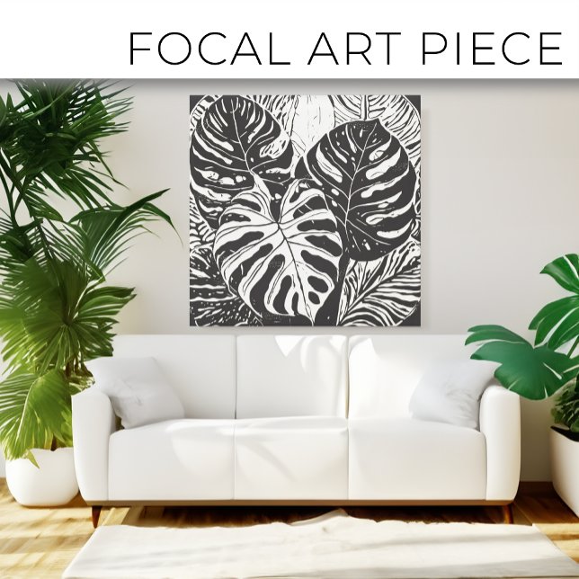 Arte de estilo Monstera Linocut tropical (Subido por el creador)