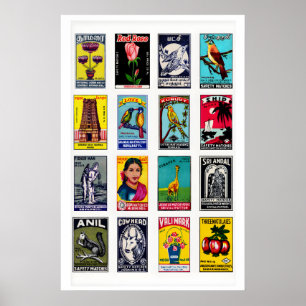 Arte de etiqueta de caja de cerillas tamil vintage