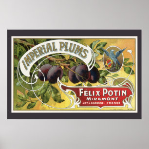 Arte de etiqueta de caja de frutas vintage, ciruel