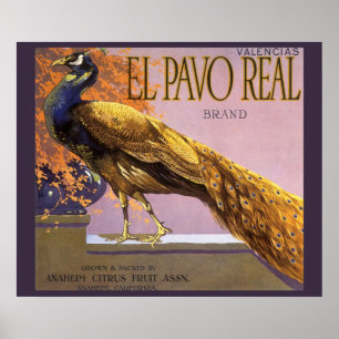 Arte de etiqueta de caja de frutas vintage El Pavo