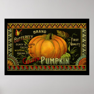 Arte de etiqueta de lata antigua, calabaza maripos