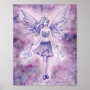 Arte de fantasía acuarela Astralina púrpura azul h