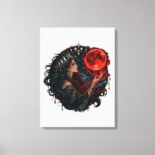 Arte de fantasía de bruja gótica y luna de sangre
