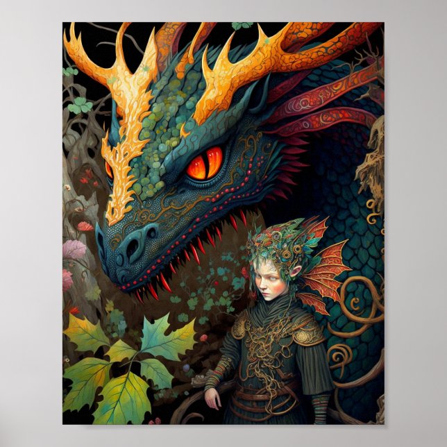 Arte De Fantasía De Elf Y Dragon (Frente)