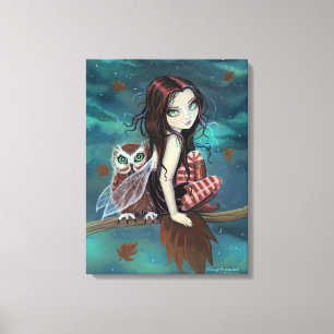 Arte de fantasía de hada gótica linda y búho