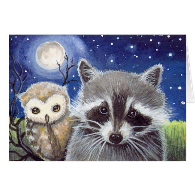 Arte de fantasía de mapache y búho lindo (Anverso (Horizontal))
