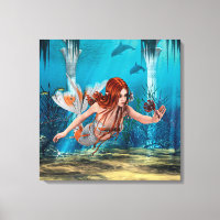 Arte de fantasía de sirena de pelo rojo bajo el ag