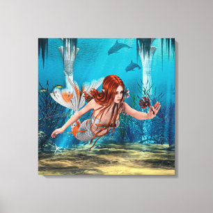 Arte de fantasía de sirena de pelo rojo bajo el ag
