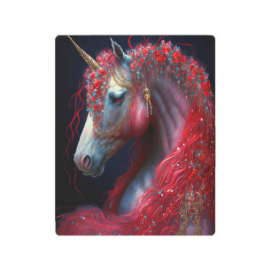 Arte de fantasía de Unicornio con joyas rojas