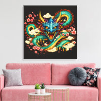 Arte de fantasía del dragón oriental y flores de c