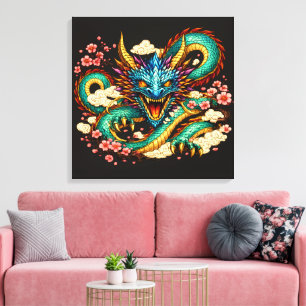 Arte de fantasía del dragón oriental y flores de c