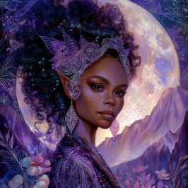 Arte de fantasía Diosa Elfa de la Luna Afroamerica