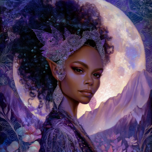 Arte de fantasía Diosa Elfa de la Luna Afroamerica