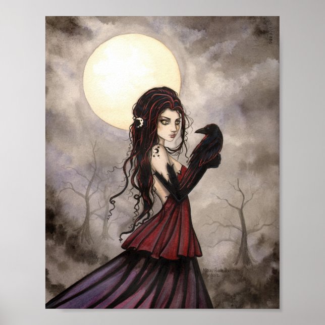 Arte de Fantasía Gótica de Mujer Bruja El Cuervo (Frente)
