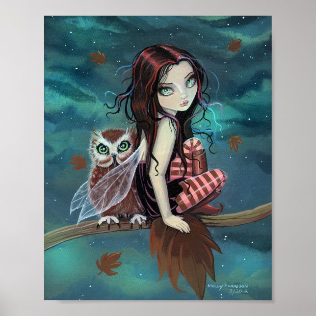 Arte de fantasía gótico de búho otoñal lindo (Frente)