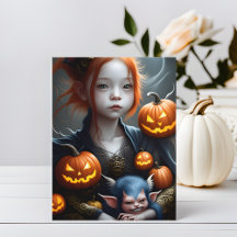 Arte de Fantasía Joven Demonio y Mascota Tarjeta P