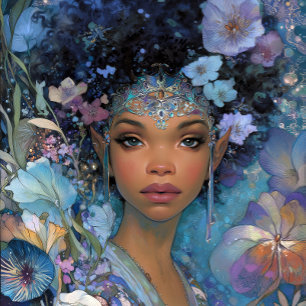 Arte de fantasía negra Diosa elfa afroamericana
