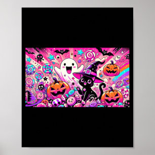Arte de fantasma y gato negro kawaii lindo de Hall